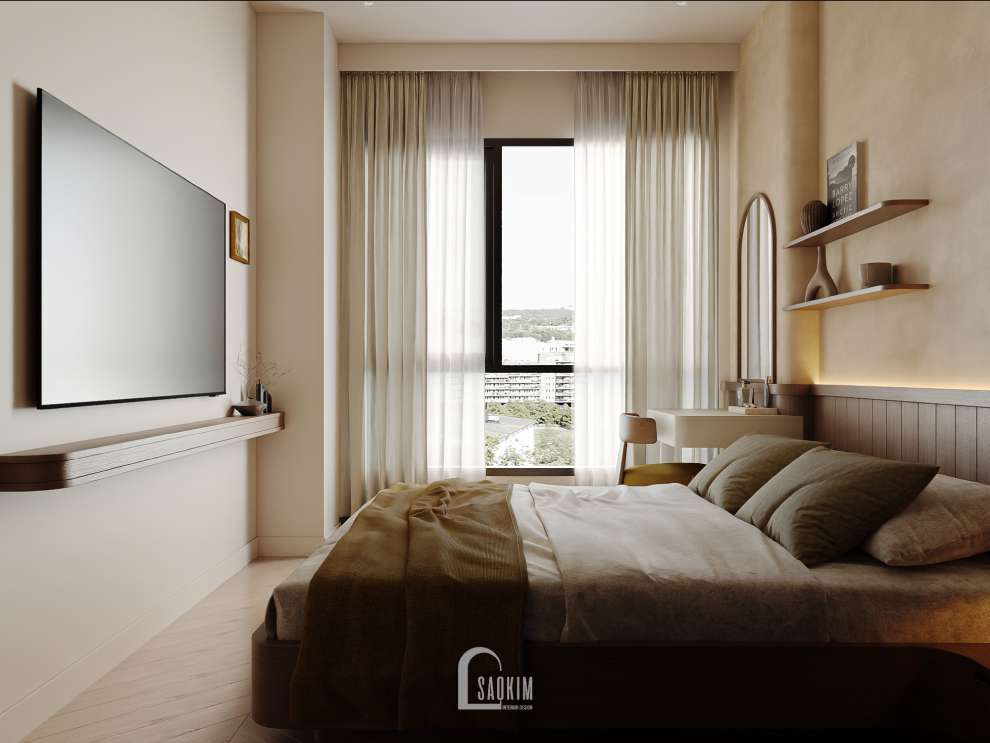 Thiết kế nội thất Modern Retro tạo nên không gian nghỉ ngơi tinh tế cho phòng ngủ master Lumière Evergreen